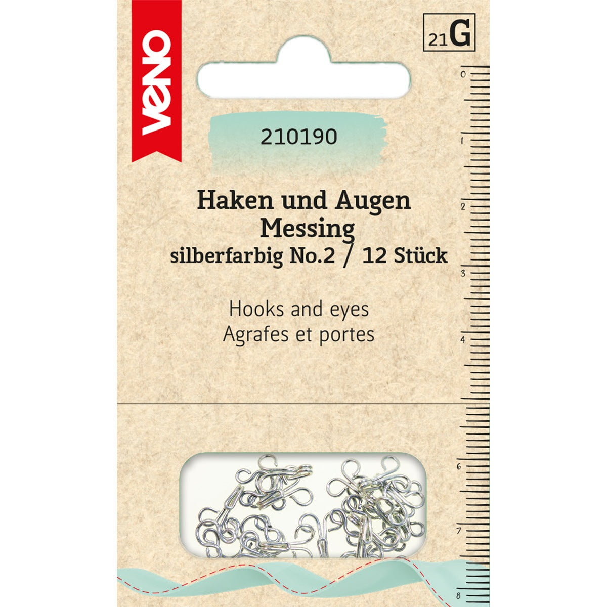 Haken und Augen No. 2 von VENO in Silber – Set mit 12 Stück für stabile Verschlüsse an Kleidung und Textilien